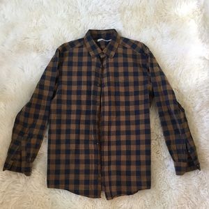 Men's Button Down Shirt, Ochre/Navy Plaid